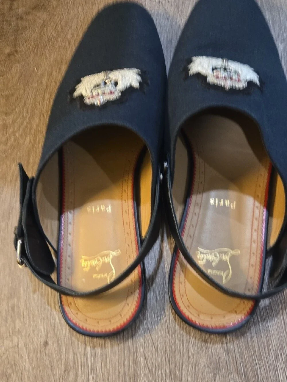 Christian Louboutin Navy Embroidered Crest Slingback Loafer
